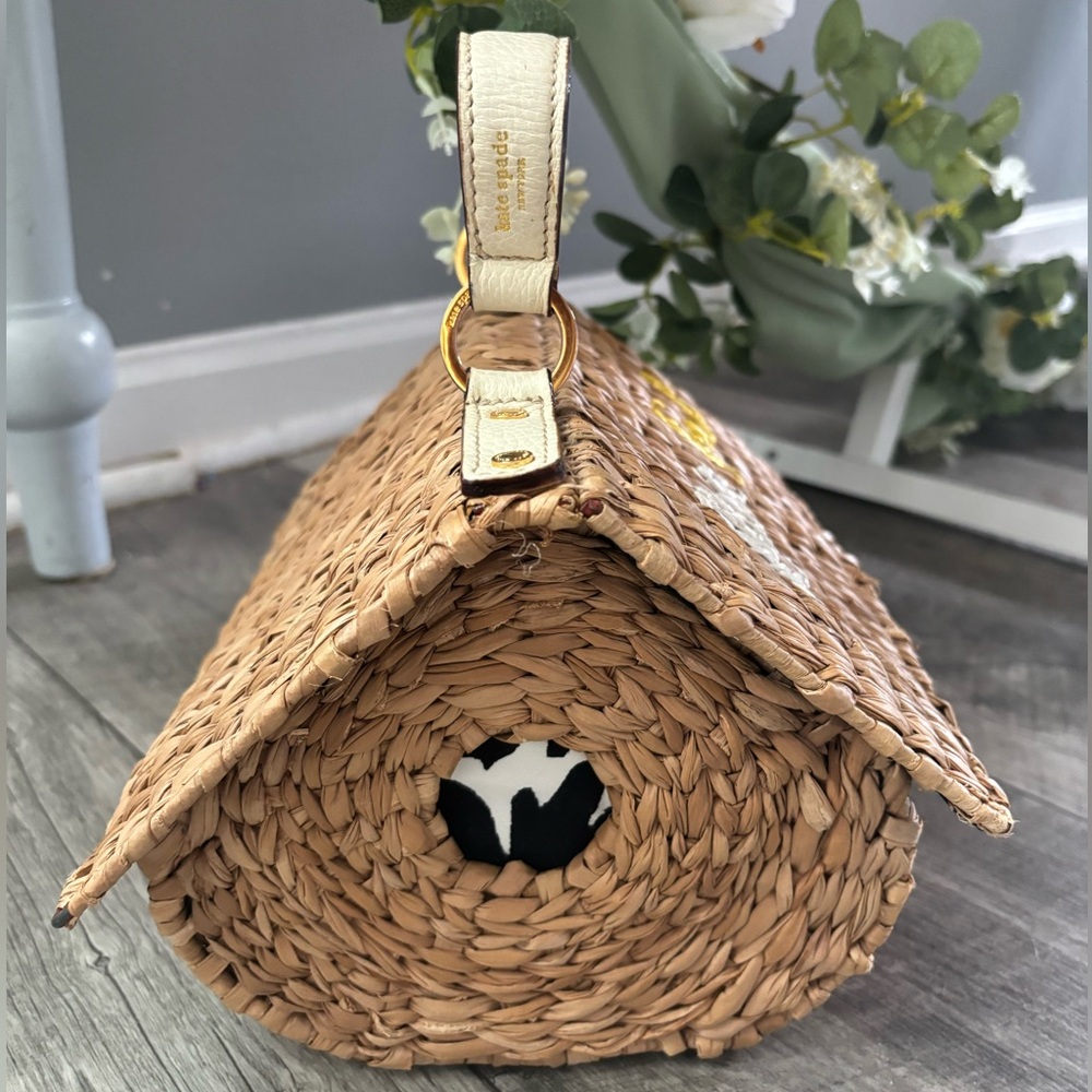 Kate Spade Vintage Wicker BlueBird House Novelty Bag Spring White/Yellow Straw - Picture 15 of 15